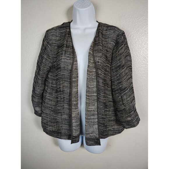Eileen Fisher Gray Linen Blend Cardigan Size Medium Petite Gauzy Lightweight - Picture 8 of 10